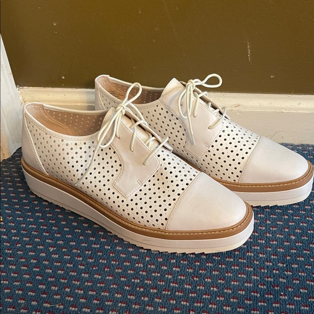 Nine West White Perforated Lace-Up Flats